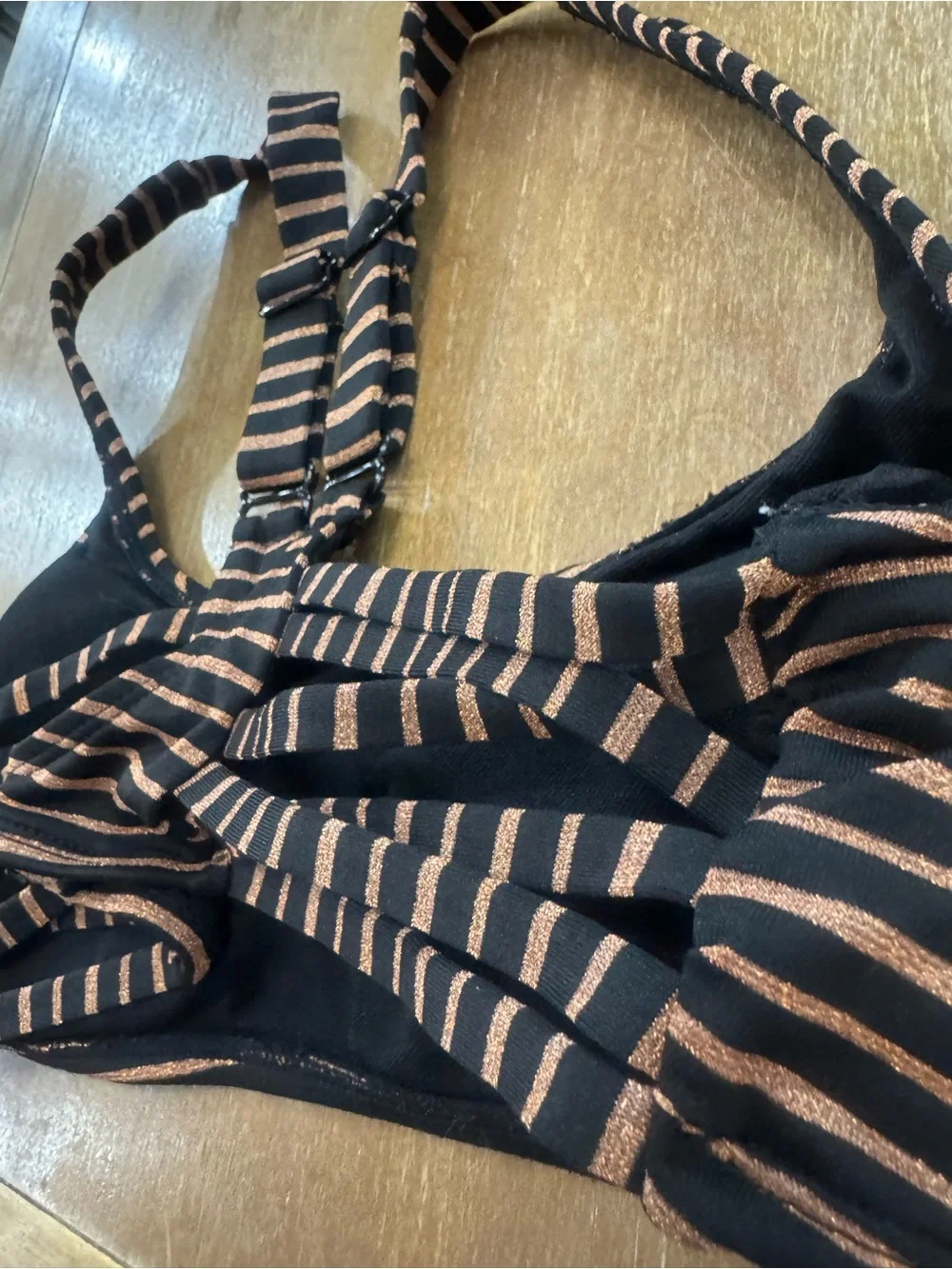 Striped Black and Brown Bikini Top - Sleek Women's Swimwear